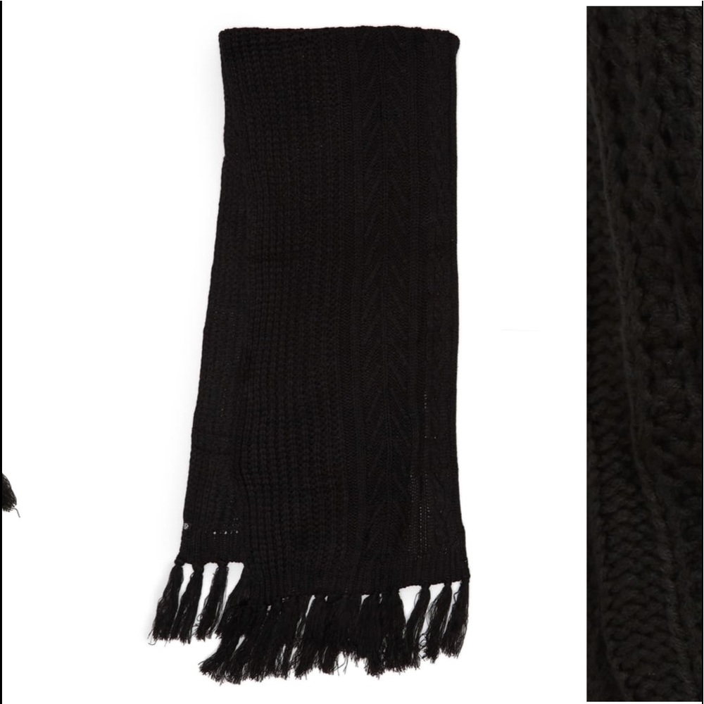 Treasure & Bond Fringe Cable Knit Scarf In Black - Picture 5 of 5